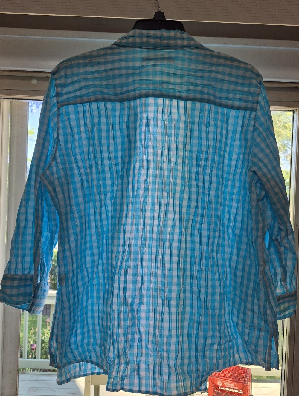 EUC Foxcroft Blue and White Gingham Button-Down Shirt - Picture 5 of 5